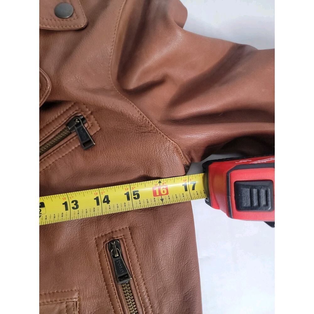 Polo Ralph Lauren Cognac Brown Lamb Leather Moto Jacket Size 2/4 Womens - Picture 4 of 16